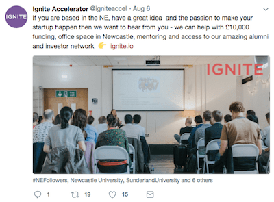 Ignite accelerator NE Newcastle programme 2018