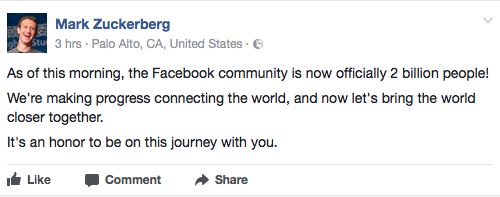 Facebook hits 2 billion people